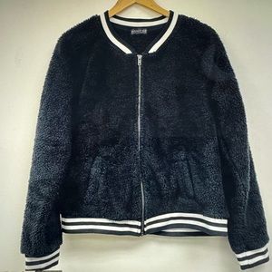 PJ Salvage Black Sherpa Baseball Teddy Bomber jacket
